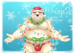  aotoaka bear belly blush bulge christmas christmas_lights clothing english_text eyewear glasses grin hat holidays male mammal nipples polar_bear rave_(tas) ribbons slightly_chubby smile speedo swimsuit text tokyo_afterschool_summoners wreath 