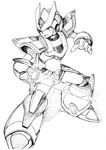  aosa_(momikin) arm_cannon energy_sword greyscale helmet male_focus monochrome open_mouth robot rockman rockman_x simple_background solo sword weapon white_background x_(rockman) 