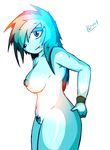  aliasing anthro aqualine areola blue_eyes blue_skin breasts bzeh female hair looking_at_viewer nipples original_character piercing pubes pussy side_boob side_view solo 