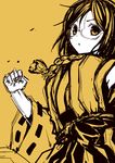  glasses hairband kantai_collection kirishima_(kantai_collection) kouji_(campus_life) looking_at_viewer monochrome short_hair sketch skirt solo spot_color yellow 