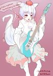  animal_ears bad_id bad_pixiv_id blush detached_sleeves electric_guitar fukurou_(suga0930) guitar hat highres ibanez instrument inubashiri_momiji music open_mouth red_eyes short_hair silver_hair singing skirt solo tail tokin_hat touhou wolf_ears wolf_tail 