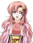  blue_eyes eyebrows gundam gundam_seed gundam_seed_destiny hair_ornament happy haro holding japanese_clothes kimono lacus_clyne object pink_hair purple_eyes road_(artist) smile tongue 