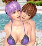  2girls ayane ayane_(doa) breasts dead_or_alive hug kasumi kasumi_(doa) multiple_girls pool siblings sisters swimsuit 