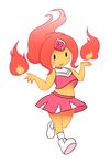  :&gt; adventure_time alternate_costume blush_stickers cheerleader fire flame_princess forehead_jewel long_hair nollety orange_skin pink_hair solo walking 