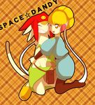  1boy 1girl adelie_(space_dandy) black_legwear blonde_hair hug hugging meow_(space_dandy) space_dandy tail wink 