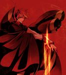  cape hanokage male_focus red_eyes red_hair smile solo sword umineko_no_naku_koro_ni ushiromiya_battler weapon 