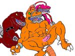  anthro armor bad_rap_(extreme_dinosaurs) badrap balls biceps bracelet brown_skin claws cum cum_string dinosaur dinosaurs erection extreme extreme_dinosaurs extremedinosaurs fangs gay green_eyes group haxx haxx_(extreme_dinosaurs) humanoid_penis jewelry kneeling leaking male muscles nude open_mouth pecs penis pink_skin pose precum presenting raptor raptors reptile scales scalie sitting spittor spittor_(extreme_dinosaurs) spread_legs spreading teeth theropod toe_claws toned tongue unknown_artist yellow_eyes 