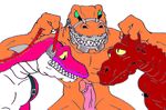  anthro armor bad_rap_(extreme_dinosaurs) badrap balls biceps brown_skin dinosaur dinosaurs erection extreme extreme_dinosaurs extremedinosaurs fangs gay green_eyes gripping group haxx haxx_(extreme_dinosaurs) holding humanoid_penis male muscles nude pecs penis pink_skin pose raptor raptors red_skin reptile scales scalie spittor spittor_(extreme_dinosaurs) teeth theropod unknown_artist white_skin yellow_skin 