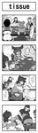  &gt;_&lt; 1boy 4koma 6+girls absurdres accident animal_ears bangle basket blush bowl bracelet breasts capelet chopsticks closed_eyes cloud comic dress eating english fish_bone futatsuiwa_mamizou glasses greyscale hair_ornament highres hijiri_byakuren hood jewelry kasodani_kyouko kezune_(i-_-i) kumoi_ichirin large_breasts long_hair monochrome mouse mouse_ears multicolored_hair multiple_girls murasa_minamitsu nazrin no_hat no_headwear open_mouth raccoon_ears raccoon_tail rice sailor short_hair sitting skirt smile spill surprised tail tissue tissue_box toramaru_shou touhou translated two-tone_hair unzan wariza wiping 