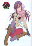  absurdres blue_eyes boots brown_hair evangelion:_2.0_you_can_(not)_advance evangelion:_3.0_you_can_(not)_redo glasses highres long_hair makinami_mari_illustrious neon_genesis_evangelion official_art pantyhose rebuild_of_evangelion red-framed_eyewear scarf 