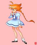  ahiru ahoge braid kelly_kao long_hair orange_hair pink_background princess_tutu school_uniform single_braid smile socks 