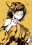  glasses hairband kantai_collection kirishima_(kantai_collection) kouji_(campus_life) looking_at_viewer monochrome nontraditional_miko short_hair sketch skirt solo spot_color yellow 