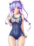  blue_hair blush bodypaint breasts fang hair_ribbon i-19_(kantai_collection) kantai_collection large_breasts long_hair looking_at_viewer naked_paint navel nipples nude one-piece_swimsuit open_mouth painted_clothes pubic_hair pussy red_eyes ribbon school_swimsuit simple_background solo star star-shaped_pupils swimsuit symbol-shaped_pupils tsukumiya_amane twintails v white_background 