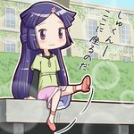  akatsuki_(log_horizon) alternate_costume alternate_hairstyle blue_hair blush chibi half_updo jewelry log_horizon long_hair minagi_(gogogo) necklace purple_eyes purple_hair shoes sitting skirt smile solo very_long_hair 