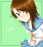  bad_id bad_pixiv_id brown_eyes brown_hair green_background highres looking_at_viewer murabito_c necktie nisekoi onodera_kosaki pleated_skirt school_uniform skirt smile solo translation_request 