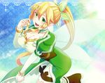  blonde_hair breasts butano_(star-dust_boxxx) cleavage fairy_wings green_eyes large_breasts leafa long_hair pointy_ears ponytail sword_art_online wings 