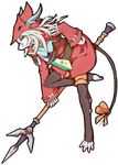  antiheld burmecian claws coat commentary fighting_stance final_fantasy final_fantasy_ix freija_crescent full_body furry hat helmet highres horns lance leg_up long_hair no_humans polearm ribbon solo spear standing standing_on_one_leg tail tail_ribbon transparent_background weapon 