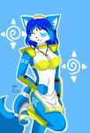  black_nose blue_hair breasts canine clothed clothing collar female fox hair krystal mammal navel necklace nintendo one_eye_closed open_mouth star_fox unknown_artist video_games wink 