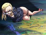  baker_(gundam_bf) bdsm blonde_hair blonde_hait blue_eyes bondage bound gag gagged glasses gundam gundam_build_fighters hachikumo high_heels legs outdoors rope ropes source_request sweat 