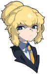  1boy blonde_hair blue_eyes danball_senki danball_senki_wars face frown hoshihara_hikaru necktie ponytail solo space_jin uniform 