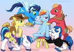  big_macintosh_(mlp) blue_fur blue_hair bow bowing braeburn_(mlp) chaoskomori equine eyes_closed eyewear fancypants_(mlp) female feral fetlocks flying friendship_is_magic fur goggles gradient_background green_eyes group hair half-closed_eyes hat hi_res horn horse male mammal massage monocle mouth_hold multi-colored_hair my_little_pony open_mouth orange_hair pegasus pie pony rainbow_dash_(mlp) raised_leg red_fur shaded shadow shining_armor_(mlp) sitting skinsuit smile soarin_(mlp) stool two_tone_hair unicorn vest white_fur wings wonderbolts_(mlp) yellow_fur yoke 