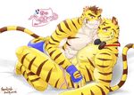  &#29417;&#20956; ?? anthro biceps big_muscles blue_eyes brown_fur brown_hair chest_tuft embrace fangs feline fur gay gloves grin gripping hair headphones holding jockstrap kneeling looking_at_viewer lying male mammal muscles nipples on_back orange_eyes pecs pink_nose pose smile teeth tiger toned topless tuft underwear white_fur yellow_fur 