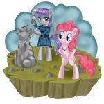  blue_eyes candy_necklace chisel clothing cutie_mark dress duo equine female friendship_is_magic grass ground hair hammer horse mammal maud_pie_(mlp) my_little_pony necklace pink_hair pinkie_pie_(mlp) pony pose purple_hair rock sculpture sibling sisters statue swanlullaby 