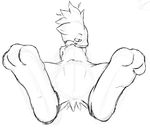  bipedal black_and_white cute digital_drawing_(art) feral foot_focus foreshortening front_view fur half-closed_eyes line_art looking_at_viewer low-angle_shot lying monochrome nintendo nude on_back paws plain_background pok&#233;mon quilava reclining royyy sheath sketch smile socks solo uncolored uncolored_eyes video_games white_background 