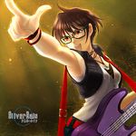  brown_eyes brown_hair glasses instrument lowres pointing short_hair silver_rain solo 