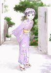  copyright_request geta japanese_clothes kimono leaning_forward short_hair solo yoshizuki_kumichi yukata 