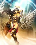  angel armor bikini_armor black_hair copyright_request genzoman halo shield sword weapon wings 