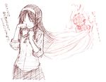  1girl fire gradient jas monochrome prehensile_hair red sketch tears toono_akiha toono_shiki translated tsukihime 