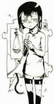  bike_shorts bob_cut bug centipede copyright_request flower greyscale insect kikai_(akita_morgue) monochrome puzzle_piece solo sweater 