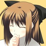  bad_id bad_pixiv_id brown_hair closed_eyes hair_ribbon hinata_nao limwris ribbon smile solo tears_to_tiara 