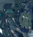  blue_eyes blue_hair clannad closed_eyes crossover green_hair hair_bobbles hair_ornament hand_on_hip hikarizaka_private_high_school_uniform ichinose_kotomi long_hair lowres multi multiple_girls night_vision_device oekaki robot_ears school_uniform thighhighs to_heart toshi_(little-fluffy-cloud) twintails two_side_up 