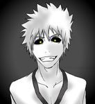  bleach grin hollow_ichigo kurosaki_ichigo male_focus pale_skin smile solo white_hair yellow_eyes 