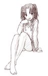  barefoot brown feet jas legs monochrome school_uniform sketch solo tsukihime yumizuka_satsuki 