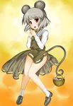  animal_ears bad_id bad_pixiv_id basket blush grey_hair highres mouse mouse_ears mouse_tail nazrin no_panties red_eyes short_hair solo tail touhou yoshimo 