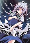  braid fa_no_hito floating izayoi_sakuya knife short_hair silver_hair solo touhou twin_braids 