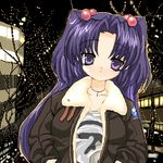  blue_eyes blue_hair clannad hair_bobbles hair_ornament ichinose_kotomi jacket long_hair solo toshi_(little-fluffy-cloud) two_side_up 