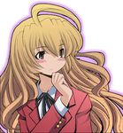  ahoge aisaka_taiga blazer blonde_hair blush jacket long_hair long_sleeves lowres oobayashi_mori red_eyes solo toradora! upper_body very_long_hair wavy_hair 