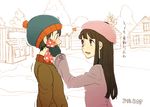  1girl bad_id bad_pixiv_id black_hair blue_eyes gloves hat heart jacket long_hair o-yuki purple_eyes smile south_park stan_marsh translated wendy_testaburger 