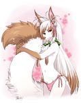  big_tail brown_hair brown_nose bulge canine clothed clothing crossdressing dagger_leonelli floral_background flower flower_in_hair fox fur girly green_eyes hair holding_tail long_hair looking_at_viewer male mammal masahiro navel necklace panties pointy_ears skimpy slim solo standing tan_fur underwear white_fur white_hair 