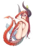  bad_id bad_pixiv_id breasts dragon_girl dragon_tail horns large_breasts long_hair nukomasu original purple_eyes red_hair solo tail 