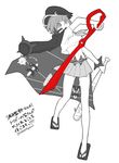  bad_id bad_twitter_id banchou bangs baseball_bat check_translation dual_wielding geta holding ikenobe_nana jacket_on_shoulders kill_la_kill mace mankanshoku_mako midriff monochrome nail nail_bat school_uniform scissor_blade serafuku short_hair skirt solo spot_color translated translation_request twitter_username weapon 