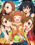  :d ;) ;d ^_^ bad_id bad_pixiv_id black_hair blue_eyes bracelet brown_hair closed_eyes earrings futami_ami futami_mami ganaha_hibiki grin hair_bobbles hair_ornament hair_scrunchie hairband idolmaster idolmaster_(classic) jewelry long_hair minase_iori multiple_girls noe_yuuhi one_eye_closed open_mouth ponytail ribbon scrunchie siblings side_ponytail smile star star_print takatsuki_yayoi twins twintails v 