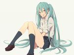  aqua_eyes aqua_hair hatsune_miku long_hair school_uniform sitting smile solo teti twintails vocaloid 