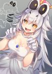  animal_humanoid breasts cleavage clothed clothing crown dress dry_bones female gloves grey_background hair humanoid long_hair looking_at_viewer mario_bros nintendo open_mouth simple_background smile solo super_crown video_games white_dress white_gloves white_hair yamaarashi yellow_eyes 