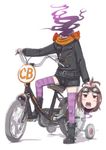  :o aura bad_id bad_pixiv_id belt bicycle blush_stickers boots brown_hair buckle cutoffs denim denim_shorts dullahan flat_chest goggles goggles_on_head ground_vehicle hair_grab headless holding holding_head jacket leather leather_jacket long_sleeves looking_at_viewer nukomasu open_mouth original outstretched_arm purple_legwear red_eyes riding scarf shadow short_hair short_shorts shorts simple_background sketch solo striped striped_legwear thighhighs training_wheels white_background zipper 