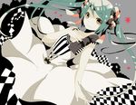  bati15 brown_eyes checkered dress green_hair hand_on_own_chest hatsune_miku long_hair solo twintails vocaloid 